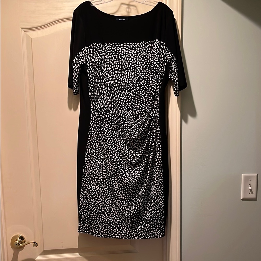 Chaps Black and White Ruched Sheath Dress